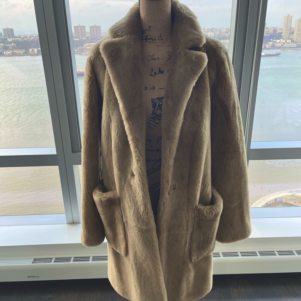 Tan Michael Kors Merino Fur Coat Size Medium